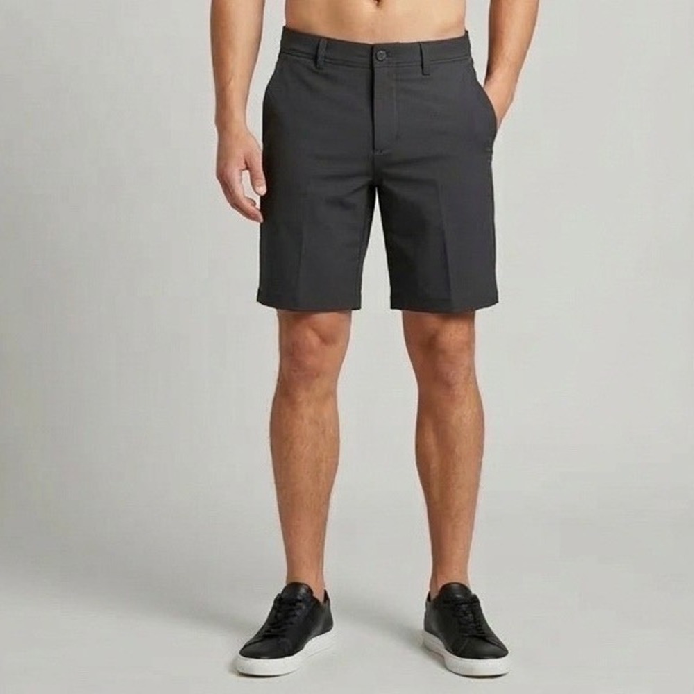 VRST Mens Fairway 9 Inch Golf Chino Shorts Pure‎ Black W30 Flat Front MVG20000